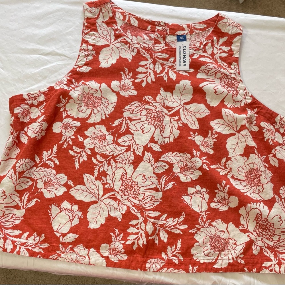 Old Navy  NWT Women’s Size XXL Tall orange and white cropped cotton shirt - Picture 6 of 11